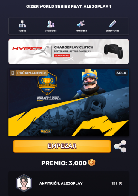 Gente como siempre tengo que cagarla xd, había configurado mal el torneo, tuve que crear otro, ahora si ya pueden entrar, les dejo el link de la app aquí >>> gizer.us/-AlejoPlay-/re… 🙁👌