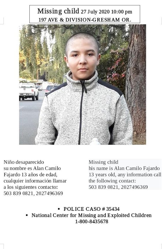  PLEASE SHARE Police have been less than helpfulAlan Camilo Fajardo is a 13 year old boy who has been missing for over a week from Gresham, Oregon.Thread 1/