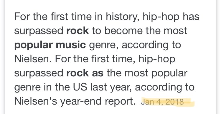 -In the middle of 2018, Billboard changed their rules where streaming counted as sales on BB200 & BB100, making it easier for artists to chart high especially black artists. After this happened the rap genre took over the music industry & surpassed Rock as the #1 genre WW 