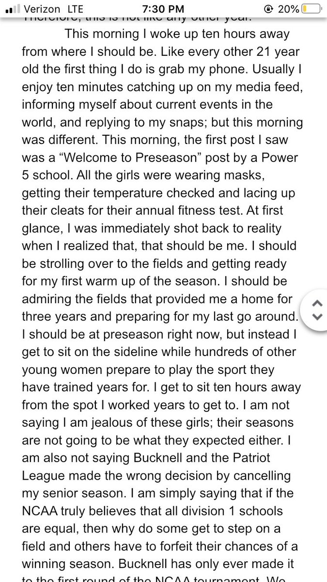 kropinackb's tweet photo. A short letter to the NCAA, written by a d1 athlete whose season was cancelled due to the effects of COVID-19. 
@NCAA https://t.co/Cc341ckWsc