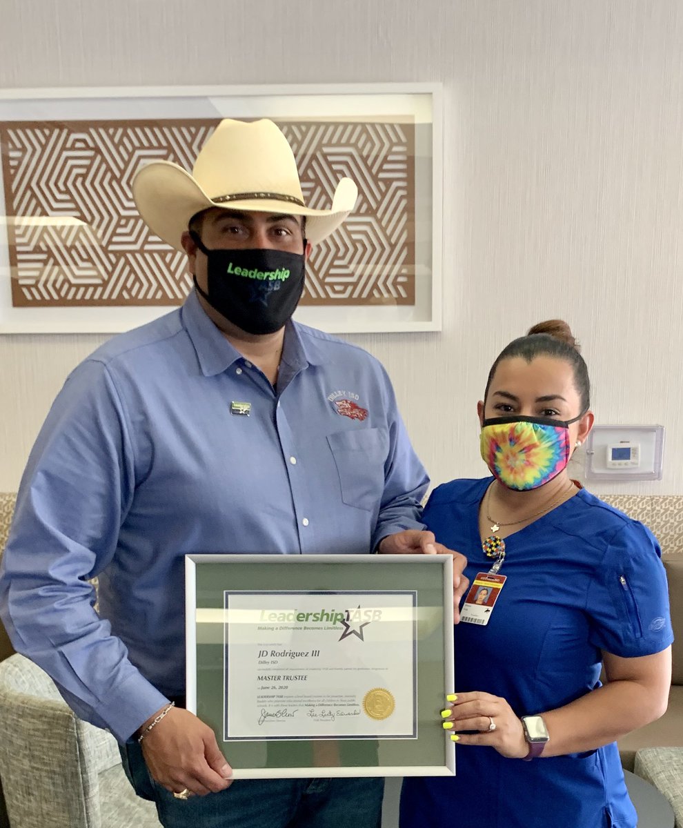 JDRodriguezIII1's tweet photo. Today I received my certificate as a Master Trustee from #LeadershipTASB. I have learned so much this past year. Looking forward to bringing all that knowledge to better serve @DilleyISD #TxED #WolfPride #LTASB2020 https://t.co/Abxb8P8KSM