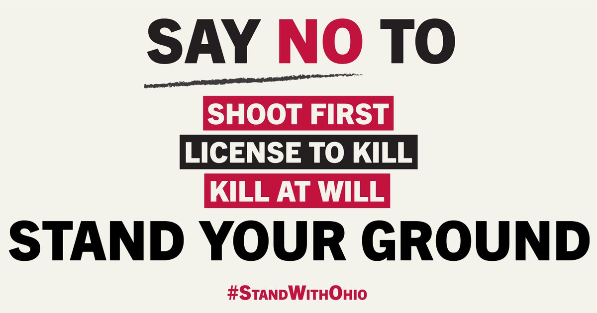 From Ahmaud Arbery to Trayvon Martin, #StandYourGround laws are deadly &amp; must be stopped.

⚠️ They’re discriminatory
⚠️  Increase gun violence
⚠️  Encourage "shoot first" mentality

📢  Tell <a href="/GovMikeDeWine/">Governor Mike DeWine</a> that you #StandWithOhio against #StandYourGround! bit.ly/StandWithOhio
