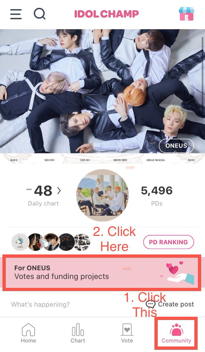 ONEUS IDOLCHAMP MV promo MissionTo Moons, support this mission to get TBONTB playing in 1650 internet Cafes!1. Click Community Tab, click pink stripe2. Click Support3. Enter  amount, click Support & confirm!Let’s make this mission a success! earning Guide!  https://twitter.com/oneusvoting/status/1289397133829763072