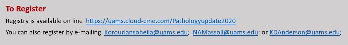 MightyDermPath's tweet photo. Need some #pathology #CME? @PathologyUAMS is hosting the second annual Pathology update- all virtually of course!!! Saturday, Sept 12- Come learn from our awesome faculty!! Register here: https://t.co/VzsUcVKsqh https://t.co/Qhm8S7SWqw