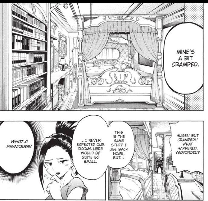 Reading the room king chapters where we get a look at most students room, her’s, alongside Tooru & Ochaco are really what you’d expect from teenagers, in comparaison we have Jiro’s room music studio & Momo’s that screams “rich girl”.