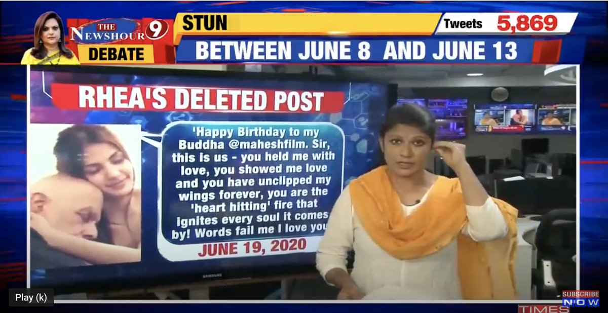 #SushantMurderQuestion - Is this deleted tweet from Rhea need to be unearthed.Why Rhea spoke so many times to Mahesh Bhatt ?Why is Rhea fielded in Sushant's house?Is this why DGP offered coffee? @TimesNow,Thanks .This is why attack on Media by Rhea team-Indians in USA