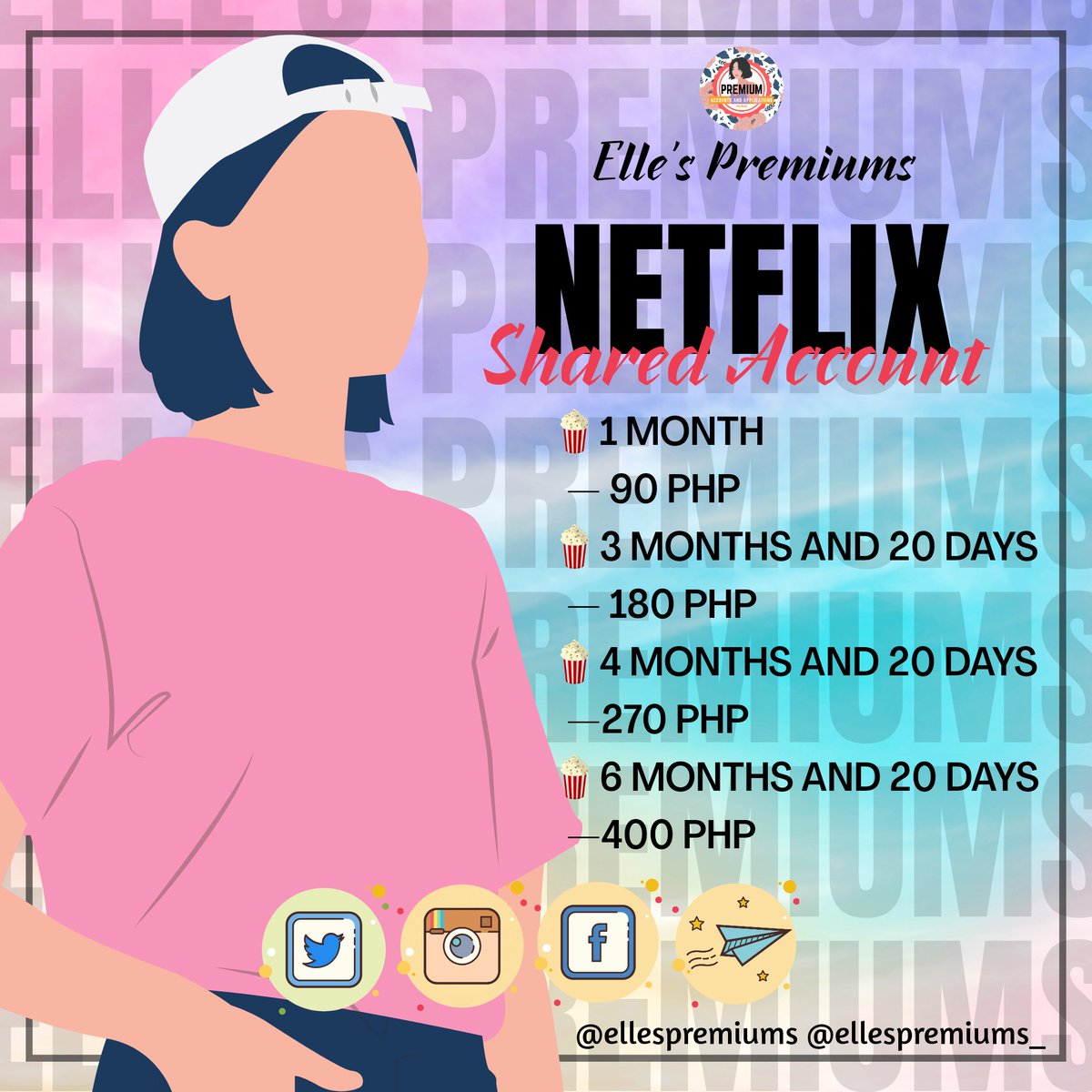 ellespremiums_'s tweet photo. 🍿 NETFLIX PREMIUM SHARED ACCOUNT 🍿

✅FULL WARRANTY
✅NO HOLD/WIPE
✅WITH RULES TO FOLLOW
✅ULTRA HD
✅PROFILE LOCK
✅1 SLOT, 1 DEVICE
✅GIFTCARD/PAID ACCOUNT

🍿1 month @ 90
🍿3 months and 20 days @ 180
🍿4 months amd 20 days @ 270
🍿6 months and 20 days @ 400

💌DM me! https://t.co/SYjIkMbmPn