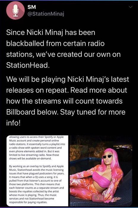 - Recently Nicki dropped MYH w/ ASAP Ferg & DJ’s from radio stations denied barbz of any radio play & ignored their request, one of them even said Nicki was “cheating” & using “bots” so barbz decided to make their own Radio Station on StationHead.