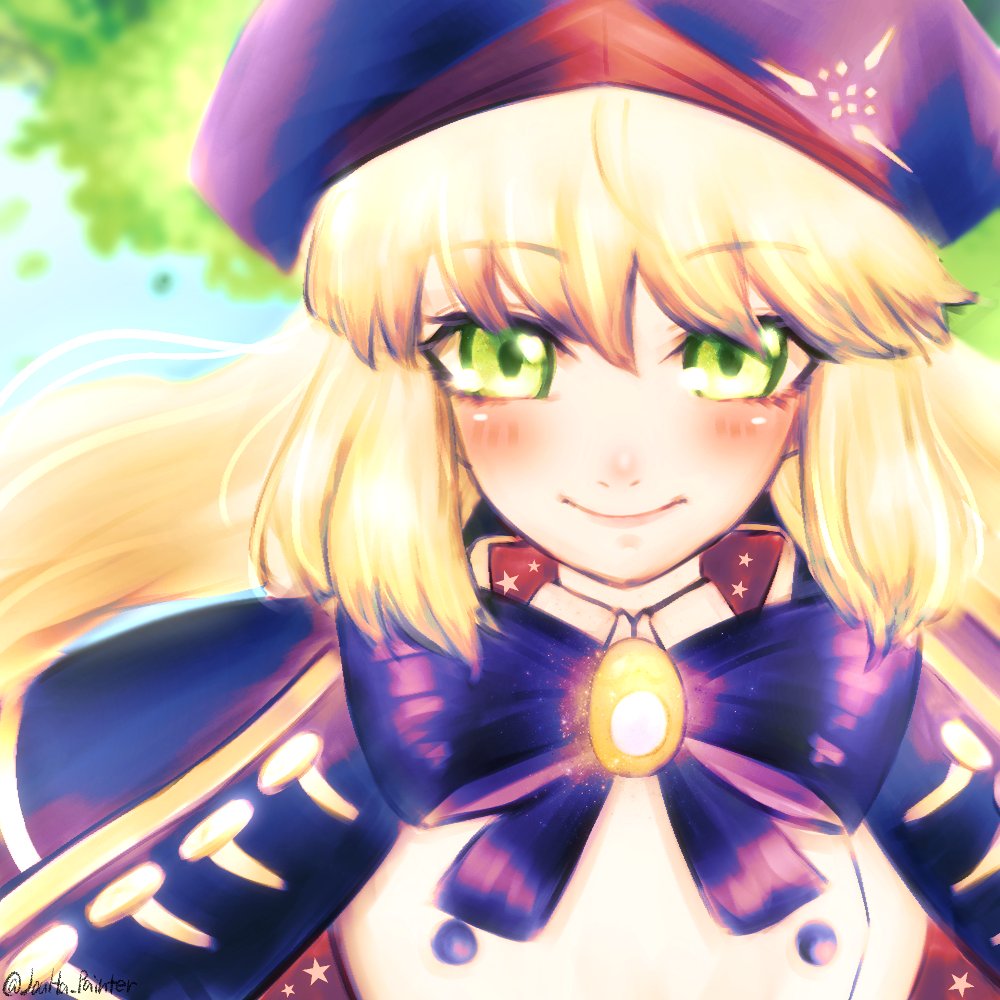 artoria caster (fate) ,artoria caster (second ascension) (fate) ,artoria pendragon (fate) 1girl blonde hair hat green eyes smile solo looking at viewer  illustration images