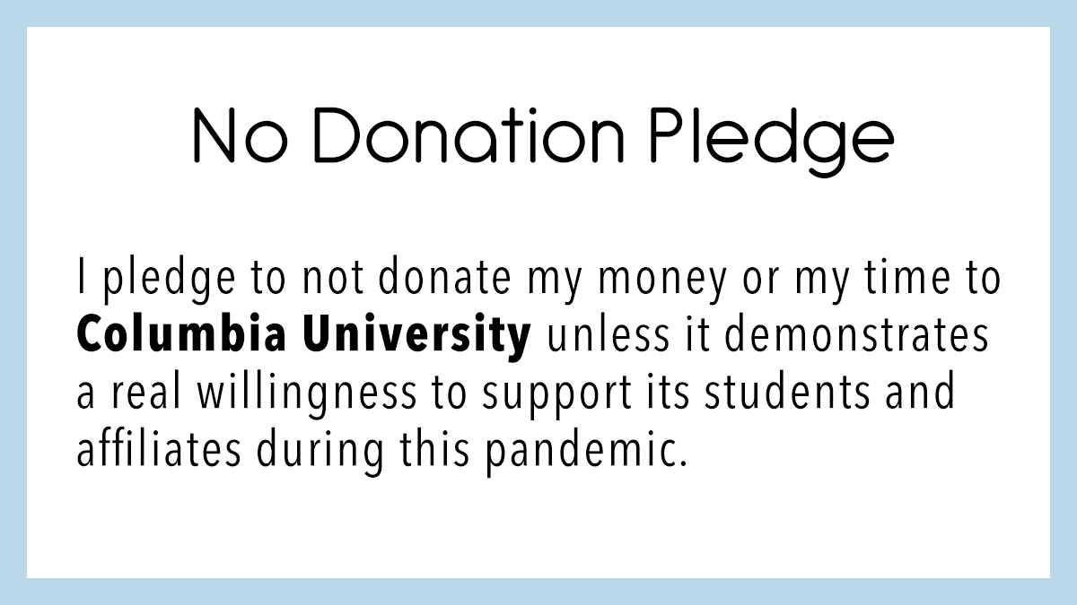 COVIDResponseCU's tweet photo. #CutTheCheck Rewind: Columbia has made its position clear, let’s do the same. Sign our No Donation Pledge and promise to never donate to an institution that chooses profits over people. Use the toolkit: https://t.co/3AIGuNeoQZ https://t.co/gJDMiaeDd6