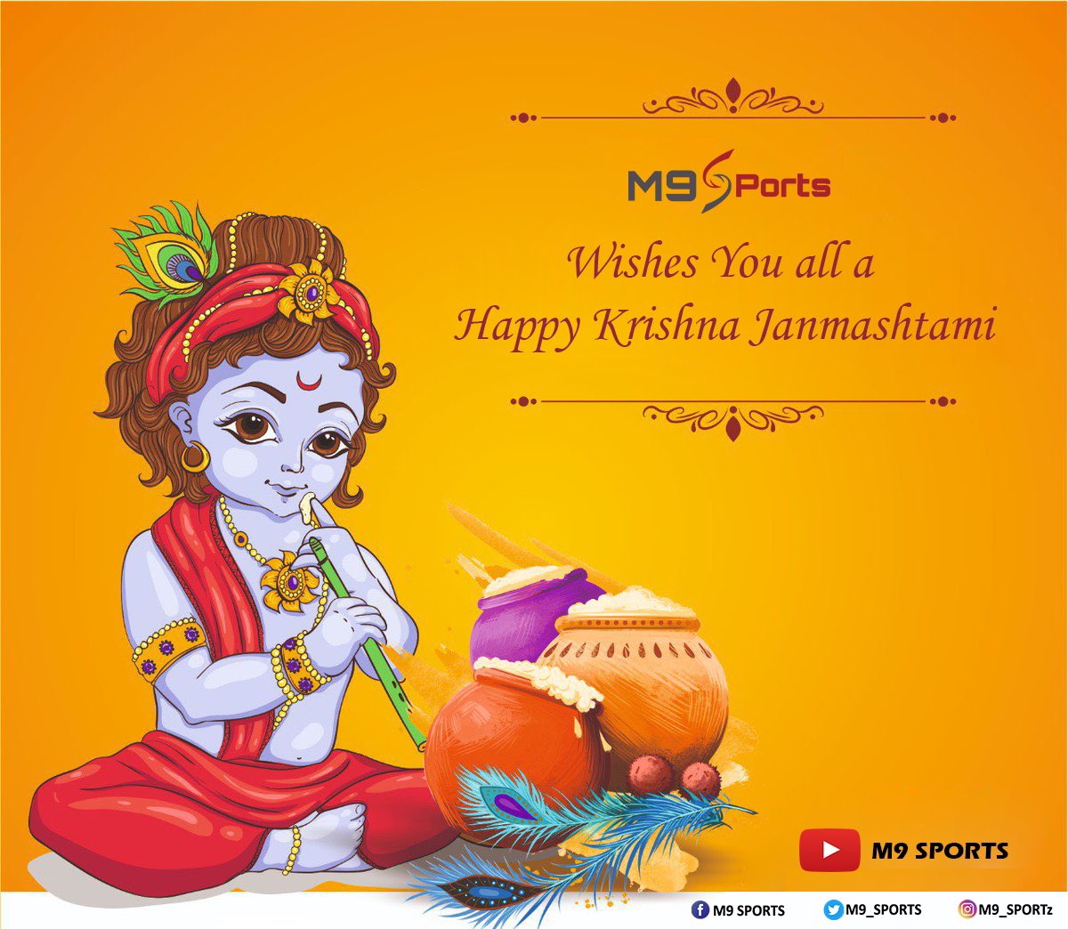 m9_sports's tweet photo. May Lord Krishna be with you and your family, always! Blessings of Health, Wealth, Love, and Happiness. Happy Janmashtami! 

#janmashtami #KrishnaJanmashtami2020 
#m9sports https://t.co/qH1IFAb3il