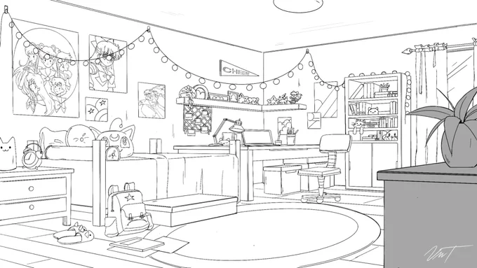 Designing one of my ocs room, she's a weeb who loves cats.
#bgdesign 