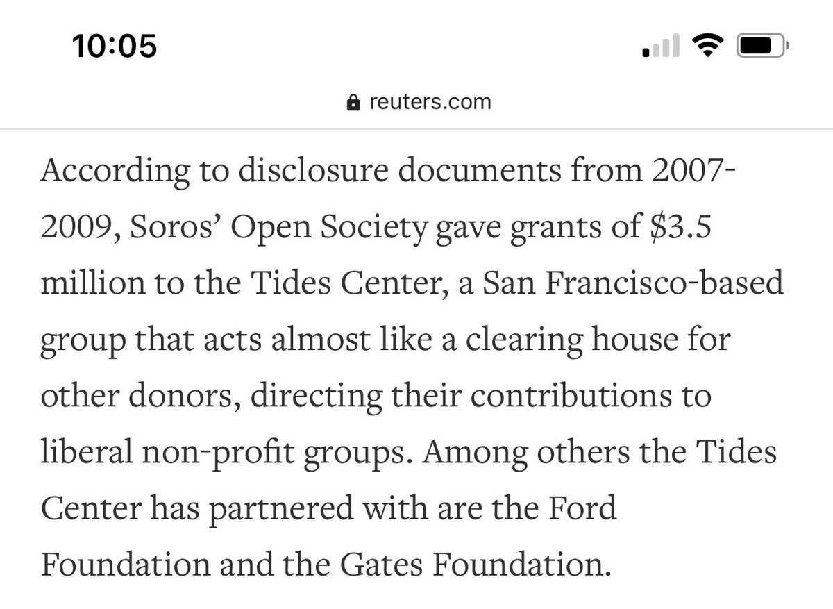 Adbusters’ major funder—Tides Foundation—partners with Soros and Gates foundations, among other major liberal slush funds. Crazy Reuter’s allowed such connections to be published just a few years ago. They insinuate Soros/Gates behind the group now trying to overthrow Trump  #OWH