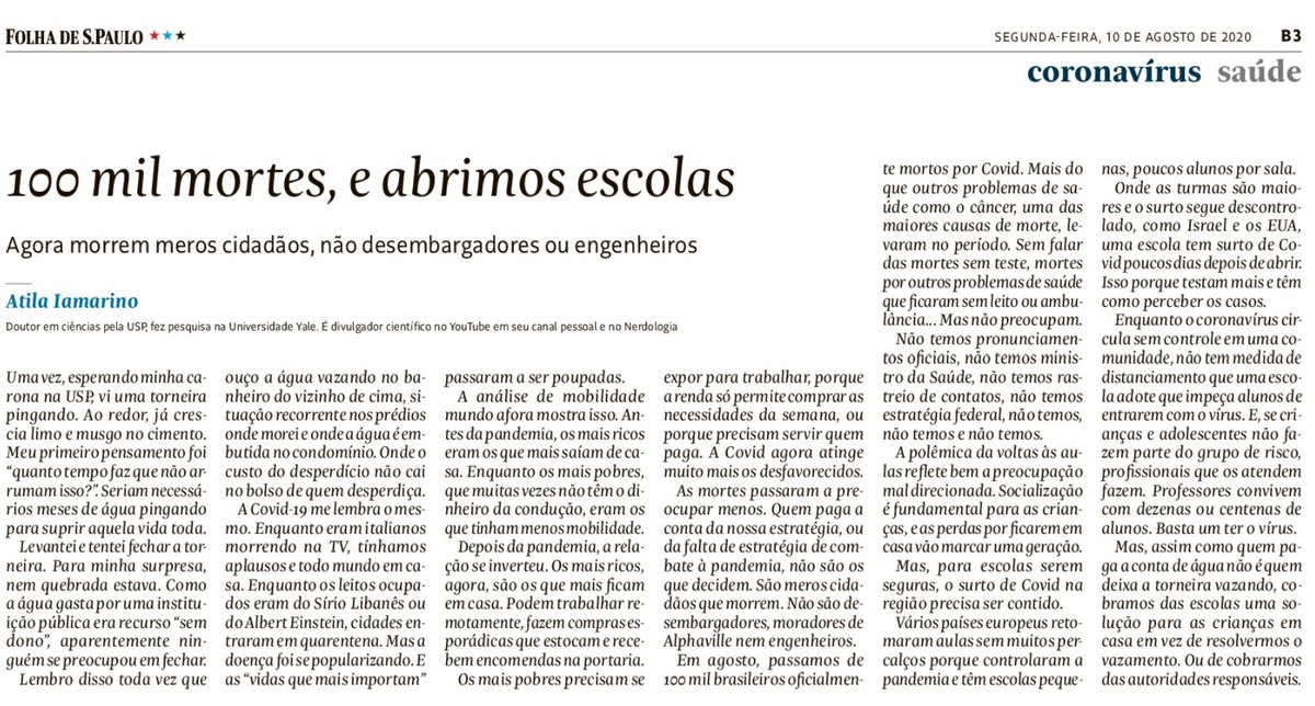 parego's tweet photo. Leitura obrigatória da coluna d @oatila 👏👏👏
Quem paga a conta por termos um governo Genocida?🤔
Os mesmos q estão sendo explorados e exterminados nas periferias a séculos 🤫😉😫😡🤬
#100MilNaContaDoBolsonaro
#BolsonaroGENOCIDA https://t.co/AXaS4OBAkZ