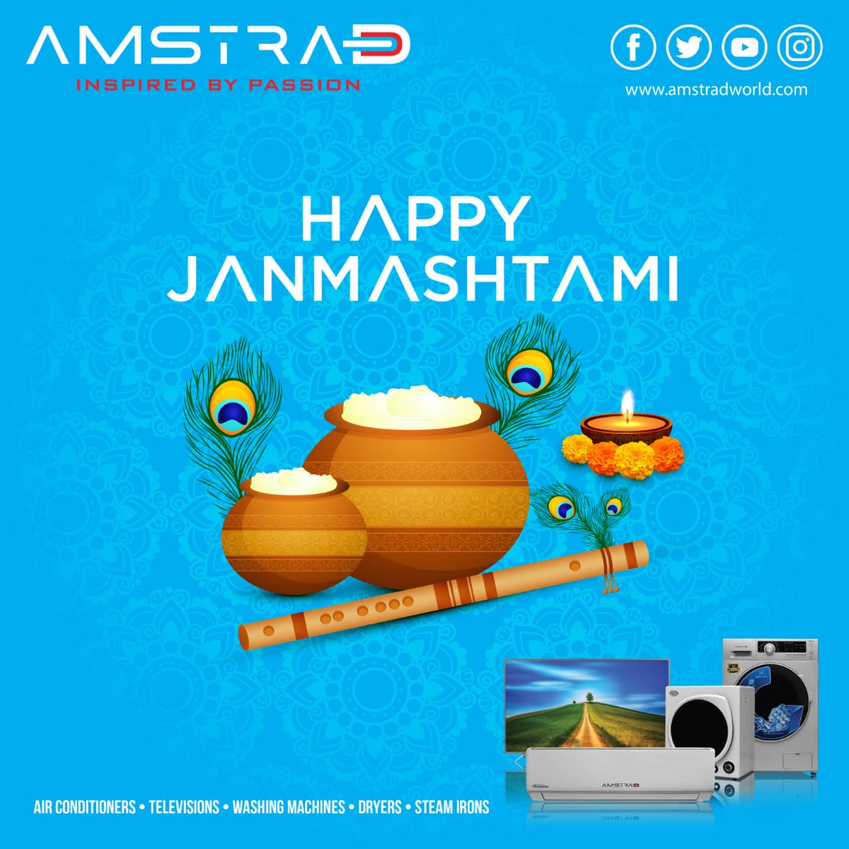 Amstrad_India's tweet photo. May this auspicious occasion of Shri Krishna Janmashtami bring a lot of positivity, peace and harmony in your life. Happy Janmashtami! #GoGovinda #GetRealGetAmstrad #DrAC #OfficialAndroid4KLEDTV #WashingMachine https://t.co/BofqNlTrys