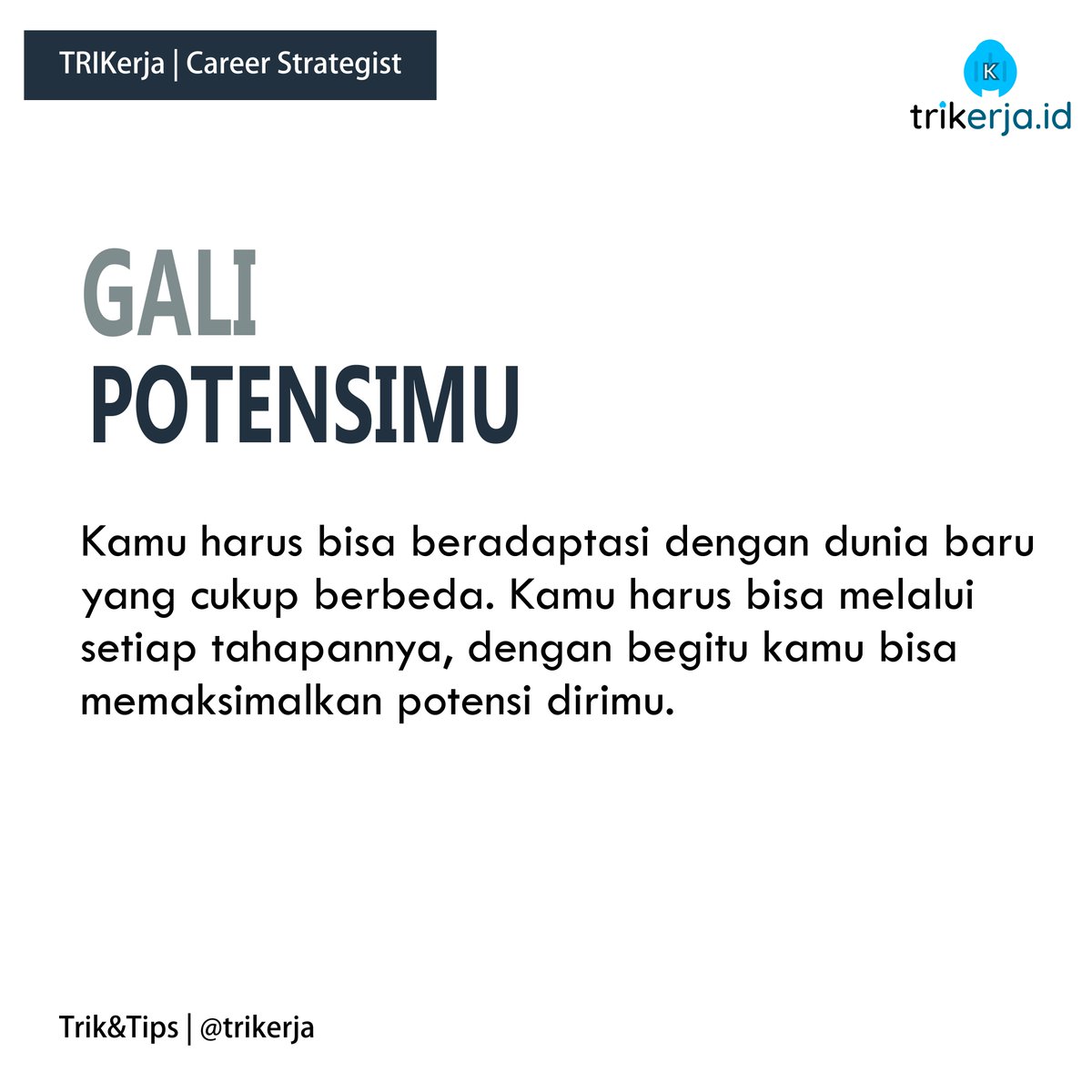 trikerja's tweet photo. Merintih karir sejak dini memang lah penting

kuncinya jangan males ya gaes dan ada beberapa tips nih dari mimin tentang merintih karir 😊

#smk #smkbisa #loker #infokarir #karir #tipskarir #tipsmelamarpekerjaan #freshgraduate #trikandtips #trikerja https://t.co/SLktgOE2ha