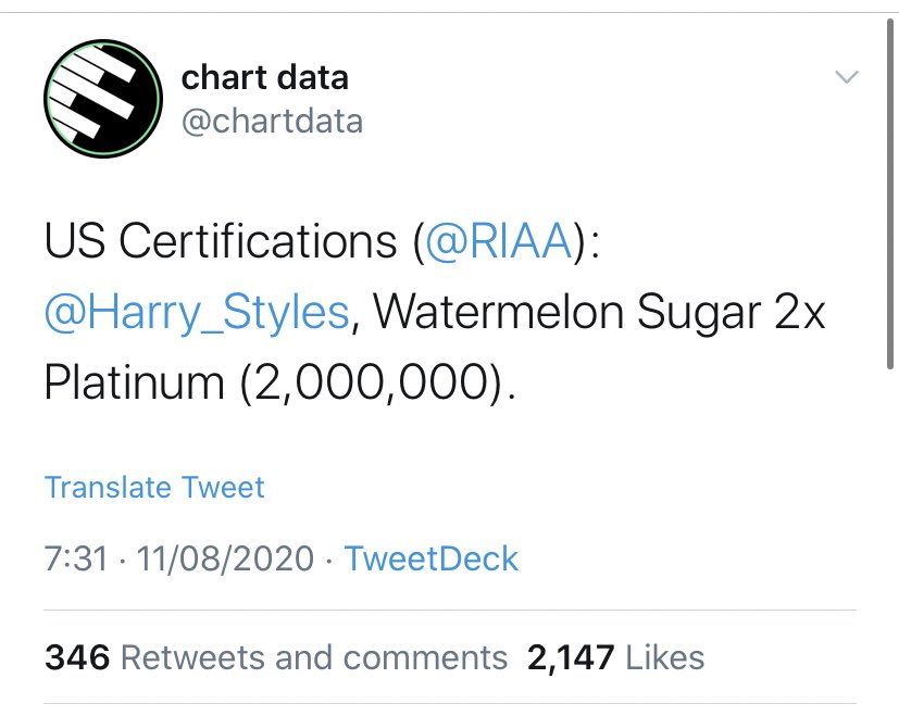 -“Adore You” rises to #12 on its 35th week on the Billboard 100 chart. -Harry has TWO albums on this week billboard 200 chart- fine line at #7 and “Harry styles” re enters after 3 years at #152.-“Watermelon Sugar” is officially DOUBLE platinum in the USA.