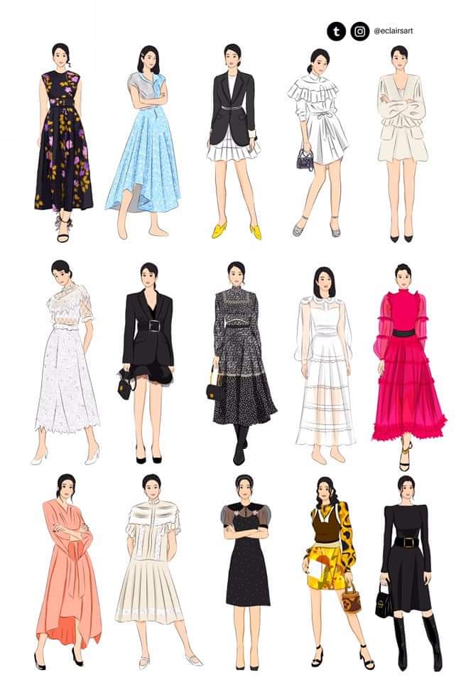 Ko Mun-yeong's outfits from ep. 1 to 16 in  #ItsOkayToNotBeOkayThank you @eclairsart for this amazing artwork  #KoMunYeong  #SeoYeJi