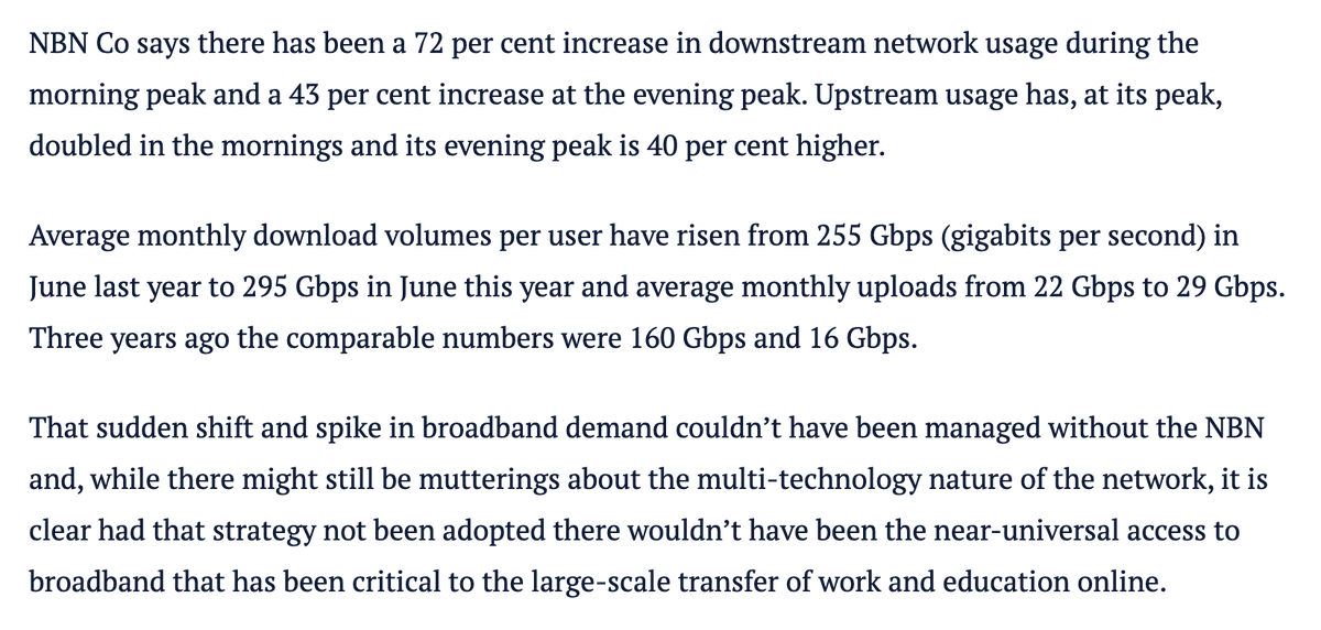 “The value and resilience of the network could not have been stress-tested more vigorously than it has in recent months... sudden shift and spike in broadband demand...” A 75% increase in average traffic in the morning peak is a “stress test” lol.