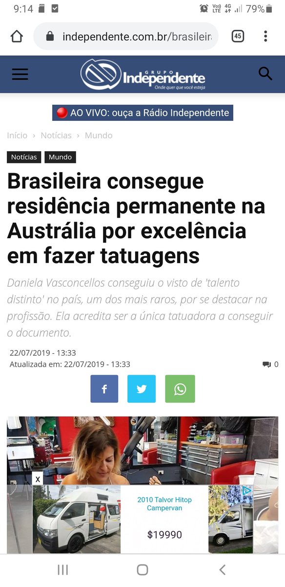 DaniTattooSC's tweet photo. Obrigada a Rádio Independente  de Lajeado por publication sobre mim ano passado.  Tomei conhecimento só agora . Gratidão 😍❤🙏 https://t.co/H9SpaEzGRF