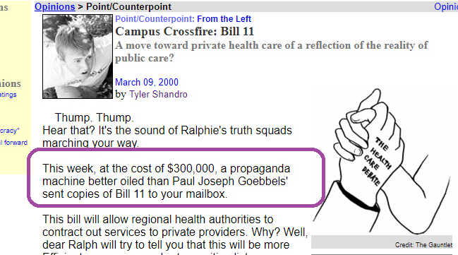 Interesting aside. In the article, young Shandy mocks the $300,000 the Klein “propaganda machine” spent to send copies of Bill 11 to Albertans mailboxes. Dang if Young Shandy knew what they were gonna do with that shitty B-team "war room" …