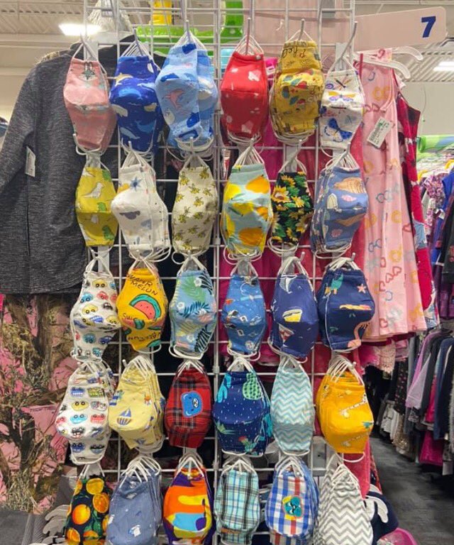 We have a great selection of kids masks!  These are triple layered. $9.99 fit size 2 &amp; up to teens.