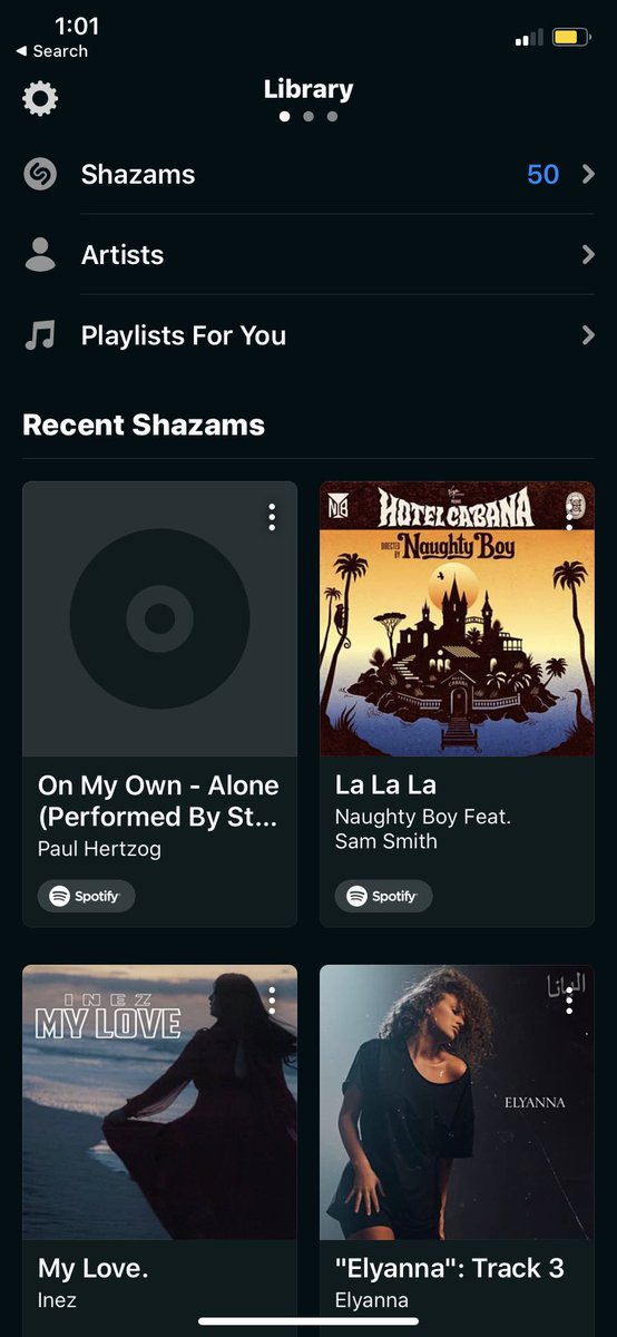 2. For some it might come up in their recent Shazam’s. If not, then press on the settings button on the top left.