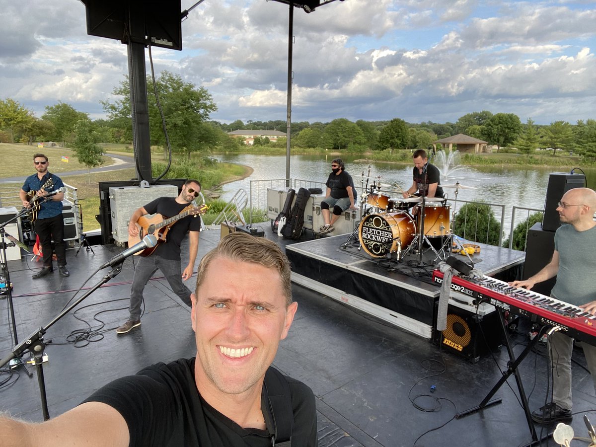 FletcherRock's tweet photo. Lovin’ these outdoor shows! ☀️🌳 Last week’s gig in Lisle might take the cake for prettiest soundcheck setting, but we’ll see how things go at this Saturday’s (Aug 15) marina show at @OarBroken on the Fox River in Barrington. 😎 Two sets from 8:00 - 11:30pm.  All aboard!! 🚤 ⚓️🛥 https://t.co/AvrGodSpLe