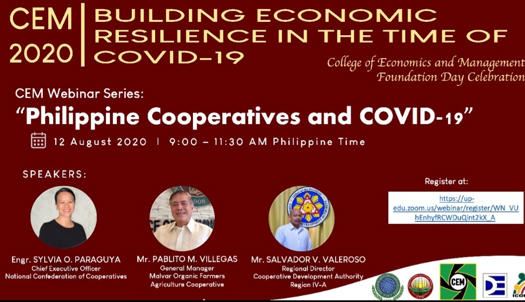 CemUplb's tweet photo. Join us in the last session of the CEM webinar tomorrow, August 14, 2020 from 9-12nn on the topic, "Philippine Agriculture and Economy in the Time of COVID-19."

You may register here: https://t.co/YjHNBP3A2o https://t.co/tu84WazAdk https://t.co/wtZTh1VlQx https://t.co/CN2j3X4TJi