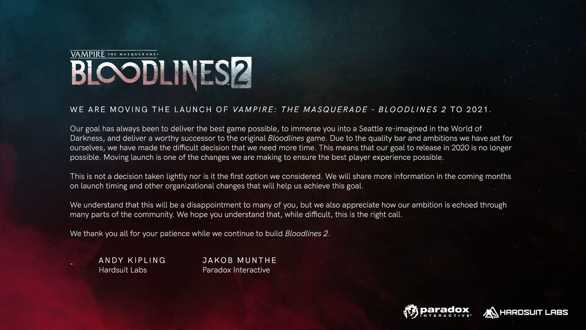 Vampire: The Masquerade — Bloodlines 2 отложили до 2021 года