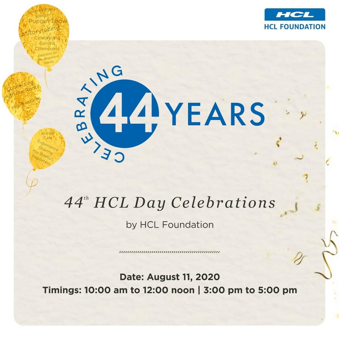 HCL_Foundation's tweet photo. You are Invited!
44th HCL Day Celebrations by HCL Foundation
Please Join at https://t.co/BuTjxFtgRH | Meeting ID: 949 9840 3724
Date – August 11, 2020
Timings - 10am – 12 noon | 3pm – 5pm
#HCLDAY #44YearsOfHCL https://t.co/82uNs8Bfup
