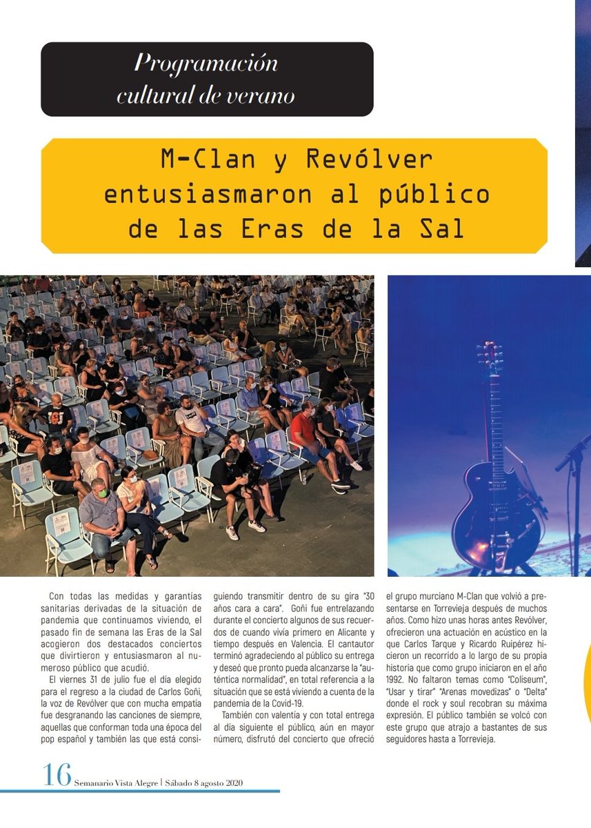 Anadesing2's tweet photo. Y seguimos con los #conciertazos en #Torrevieja . En el Semanario Vista Alegre os contamos como fueron los conciertos de M-Clan y el mítico Revólver 🎶🎸 .
@MClanRock @OficialRevolver @reyestorrevieja #Verano @torreviejaturis https://t.co/9sRc6gOtOG