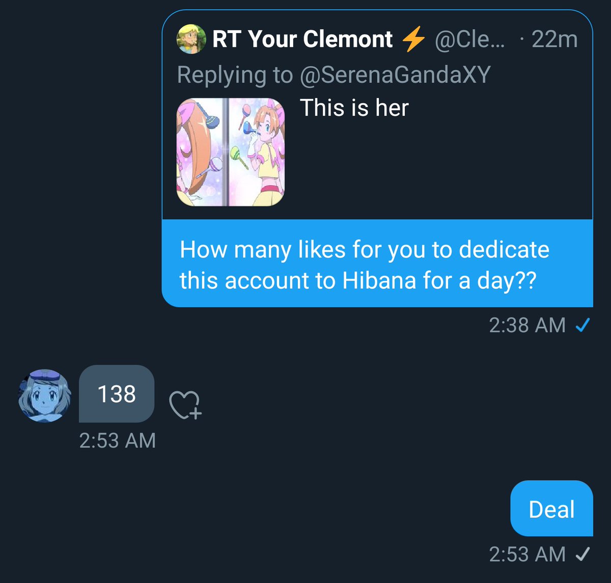 ClemontDaily's tweet image. Hey everyone!! Can we get this tweet to 138 likes so @SerenaGandaXY becomes a Hibana (the girl from the Battle Frontier ep of PM) account for a day!! ✨✨✨