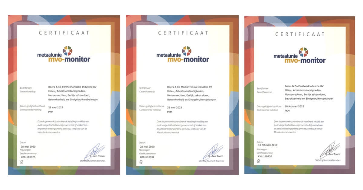 BoersCoGroup's tweet image. Met het behalen van het certificaat MVO-monitor van het Metaalunie-project &apos;Duurzame toekomst MKB-metaal&apos; laten de bedrijven binnen de Boers &amp;amp; Co groep zien dat MVO is verankerd in alle bedrijfsprocessen. 

#boersco #FMI #MTI #PWI #mvo #millieu #samenleving #personeel