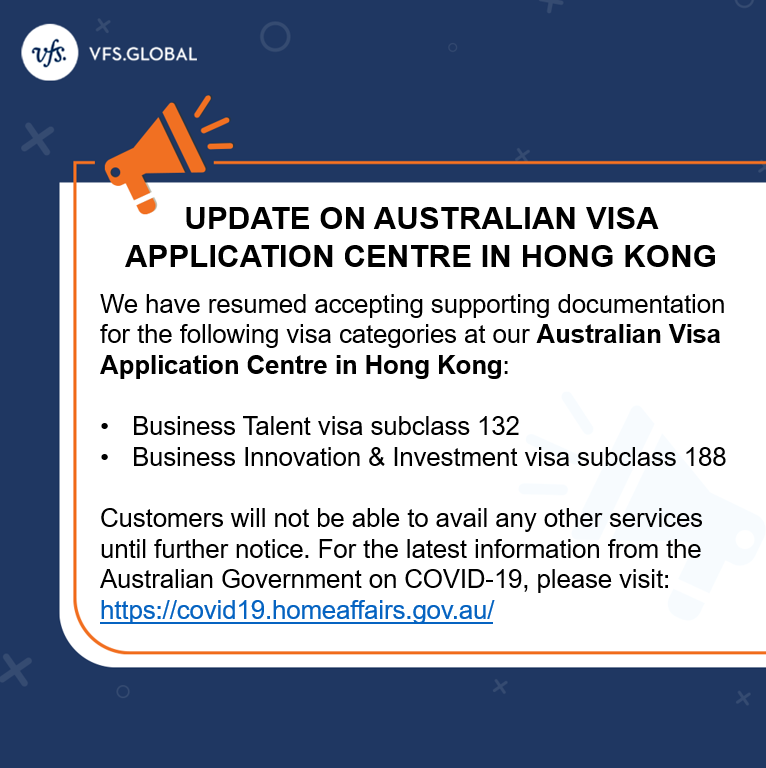 تويتر \ VFS Global على تويتر: "We have an important update on the resumption of services for visa categories at our Australian Visa Application Centre in Hong Kong. For the latest