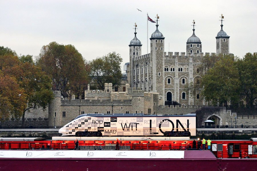 A train on the Thames: Back in 2004, for eurostar's 10th anniversary, a TMST power car was put on a barge as a publicity stunt. You can't get much closer to the city centre than that!