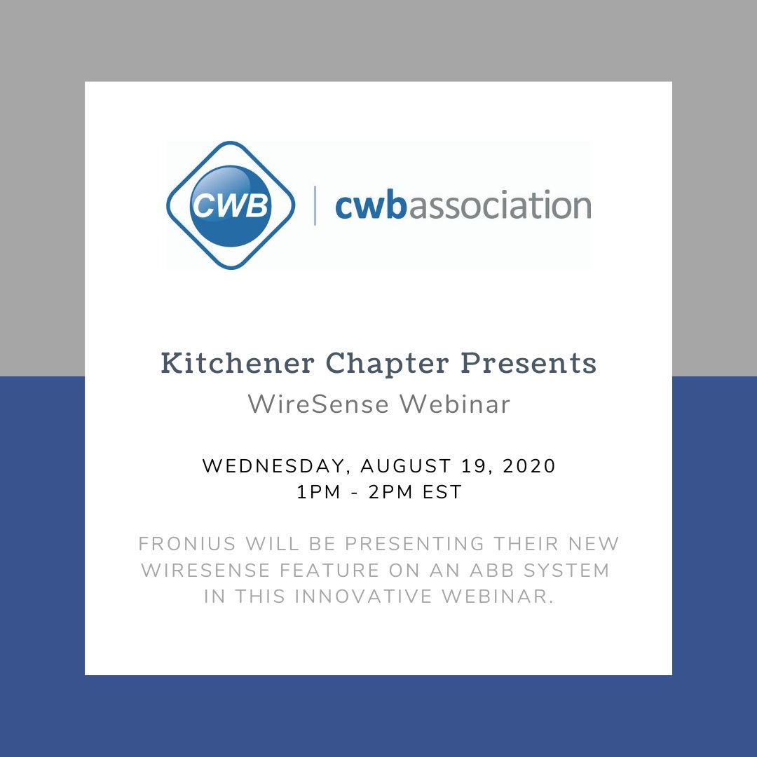 cwbgroupwelding's tweet photo. The CWB Association – Kitchener Chapter is pleased to announce their next event! Fronius will be presenting their new WireSense feature on an ABB system in this innovative webinar. Register Now: https://t.co/vUvXgDxKuf https://t.co/bndA8unxnM