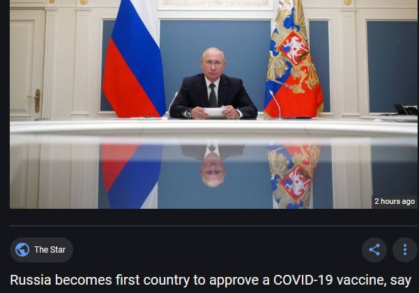 AymanRashdanW's tweet photo. Fuh luar biasa. Russia menjadi negara pertama yang berjaya membangunkan dan mendaftarkan vaksin untuk COVID-19. 

Vaksin yang dibangunkan oleh Gamaleya Institute di Moscow ini dah melepasi ujian klinikal dan akan dipakai untuk mass vaccination bulan Oktober nanti. Slava Rossiya. https://t.co/waC95rytIr