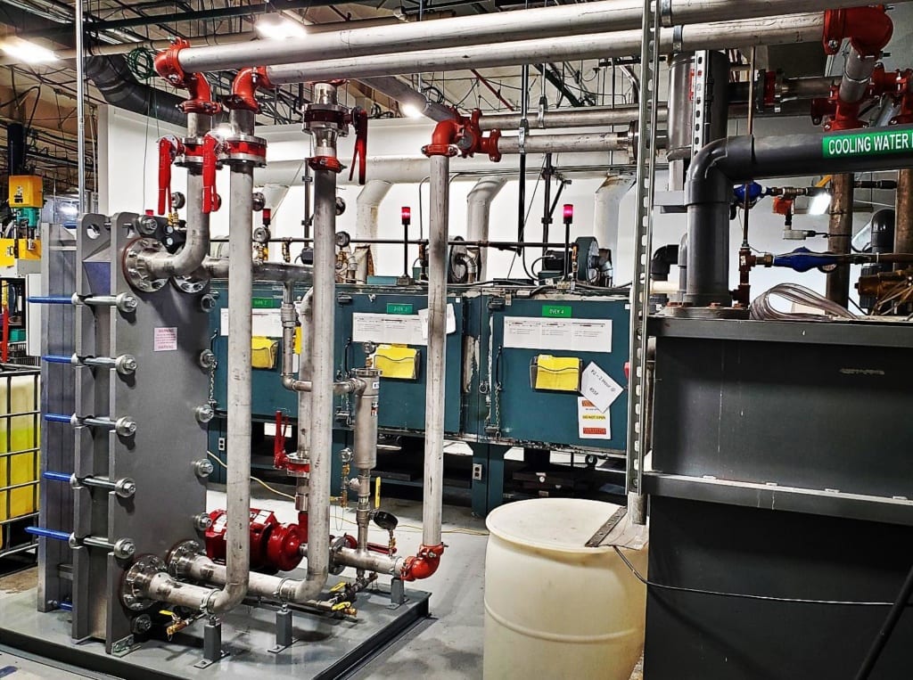 IMECworld's tweet photo. Recently-installed heat exchanger skid to convert open process cooling system to a closed loop. This eliminates fouling in Freudenberg’s molding machines, increasing the cooling effect, increasing production output, and reducing maintenance costs.… https://t.co/6VC9ZtvUEj https://t.co/Wo1B39tWSK