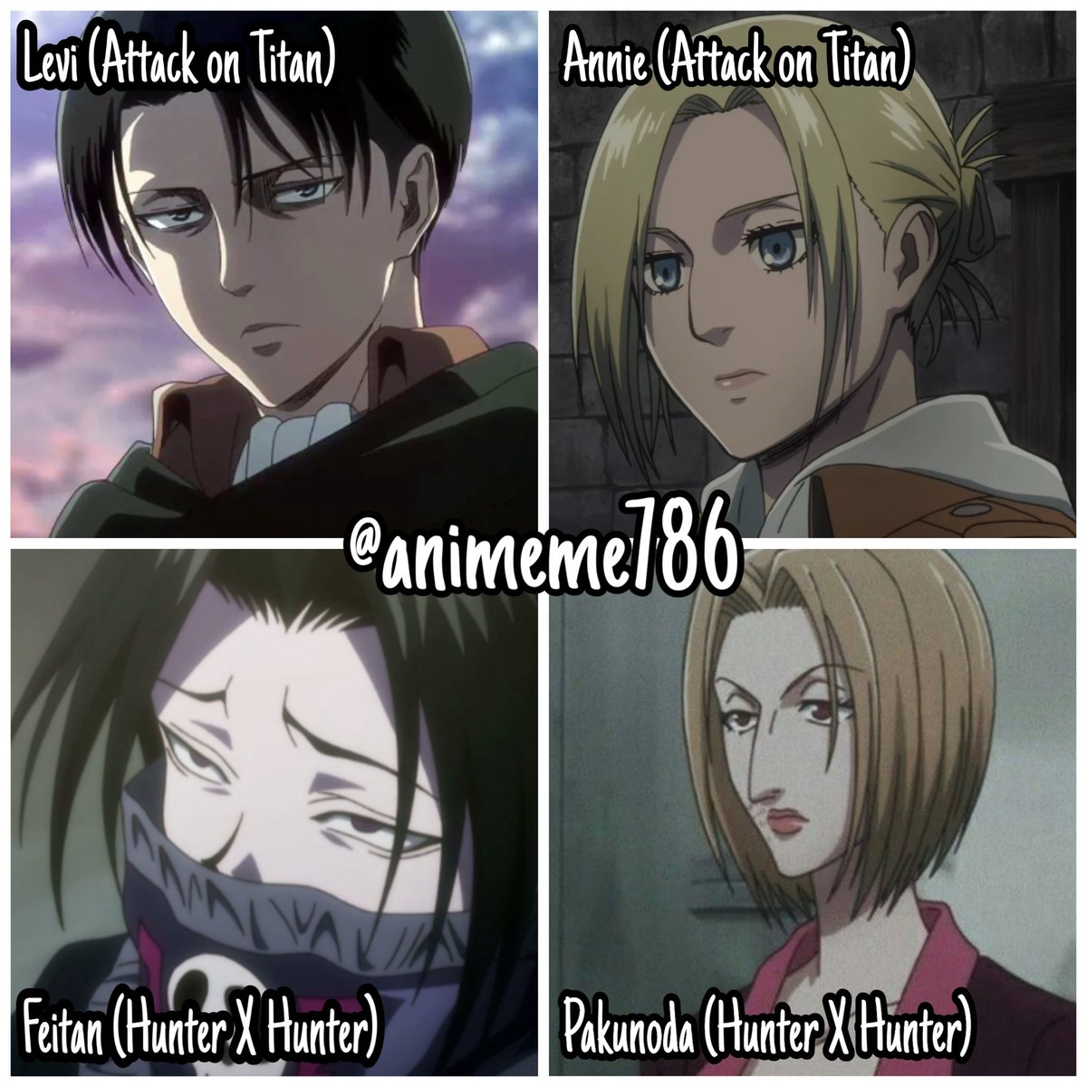 killuasdrip__'s tweet photo. Levi's and Annie's looks were based off of the characters, Feitan and Pakunoda https://t.co/vSbG9bwUmt