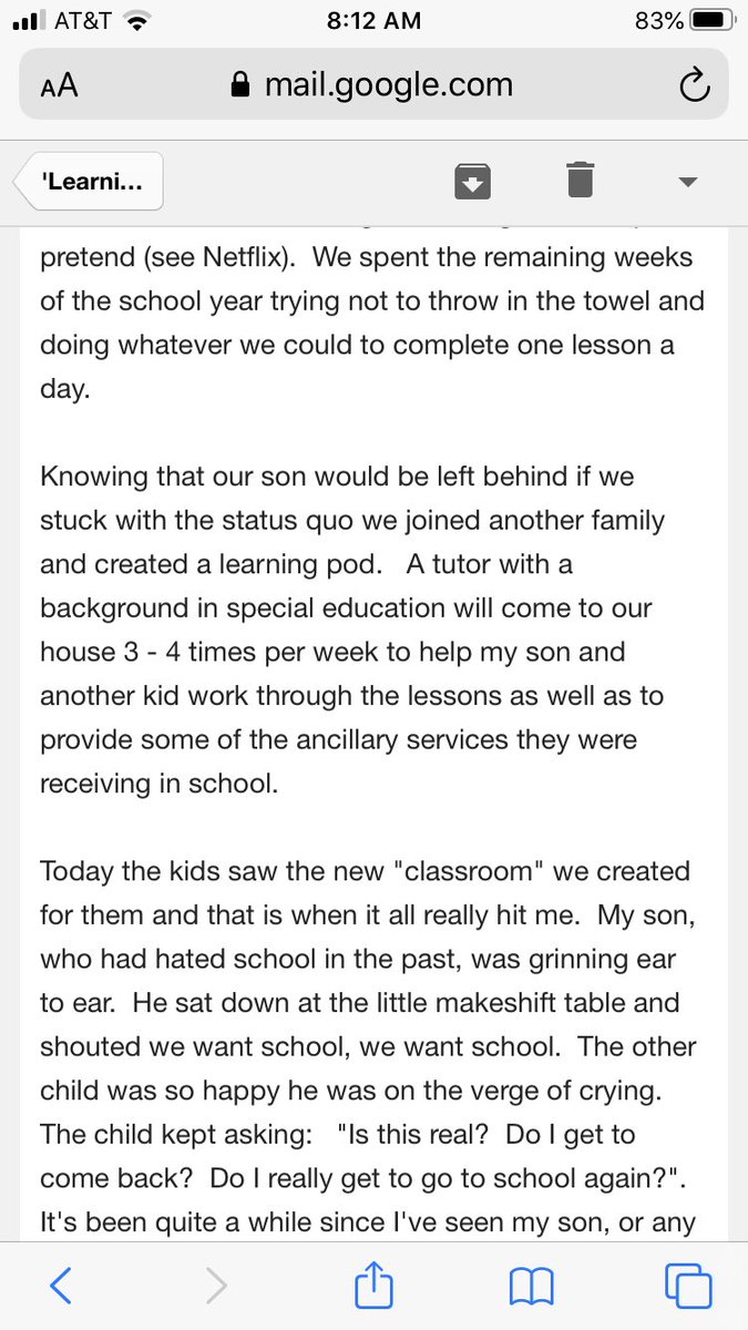 AlexBerenson's tweet photo. The fight over schools has become so focused on teachers that sometimes we forget schools are for kids.

A heartbreaking letter from the father of a six-year-old with autism in California. Of note, he had to ask for anonymity bc his efforts to educate his son may not be legal. https://t.co/HyNoeyTv3K