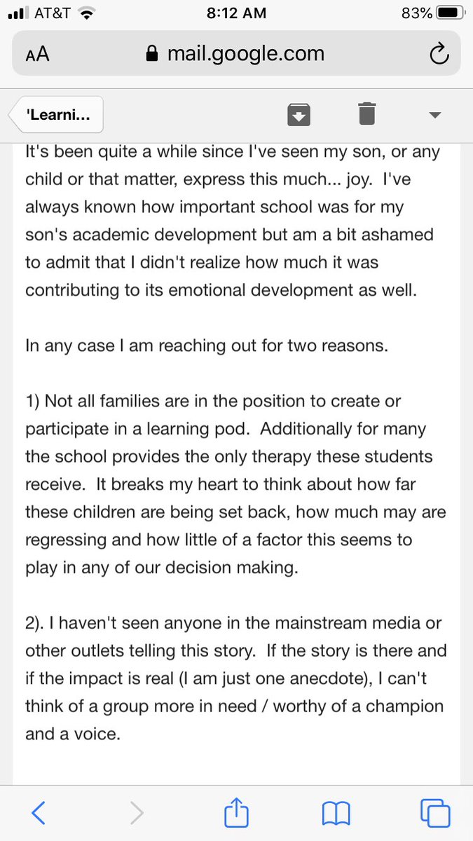 AlexBerenson's tweet photo. The fight over schools has become so focused on teachers that sometimes we forget schools are for kids.

A heartbreaking letter from the father of a six-year-old with autism in California. Of note, he had to ask for anonymity bc his efforts to educate his son may not be legal. https://t.co/HyNoeyTv3K