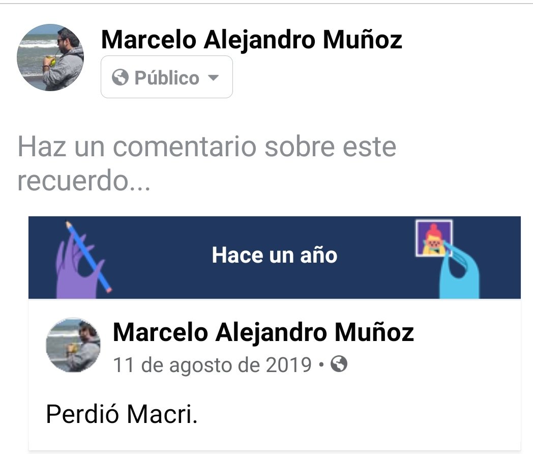 MarceloMunoz80's tweet photo. "Perdió Macri".
Esto publicaba el año pasado, un día como hoy, en mí Facebook.

#PerdioMacri https://t.co/fGxLwySX8P