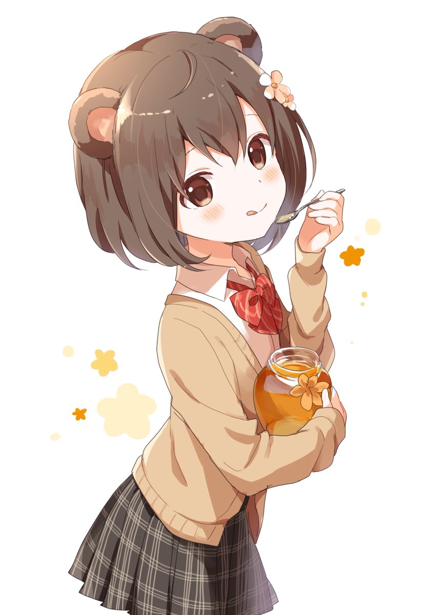 お題箱 クマ耳茶髪ボブの女の子 ぶちのイラスト