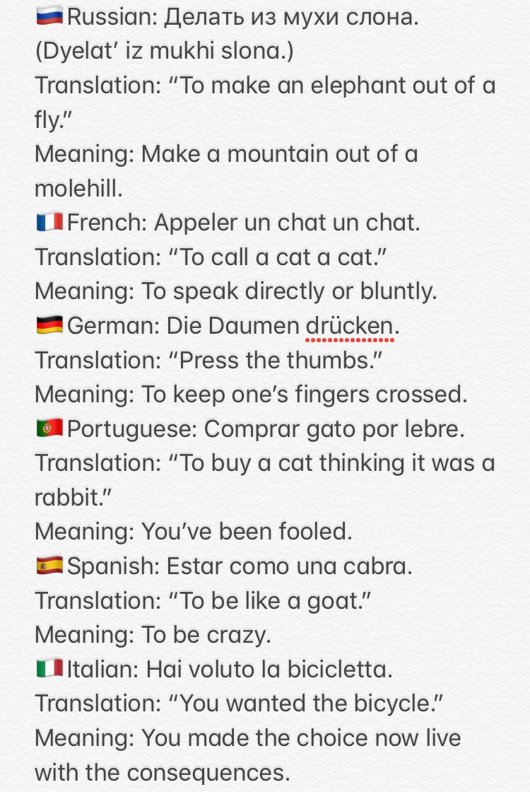 HelloTalkApp's tweet photo. 🤓We chose 10 languages to show you some awesome #language idioms! Can you find an equivalent saying in your native or target language? Please feel free to write your favorite idioms in the comments below!👇
#hellotalk #hellotalkapp #languageexchange https://t.co/OD88EFAPm2