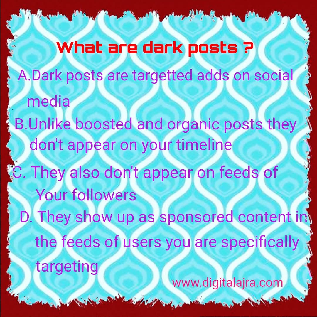 DigitalAjra's tweet photo. What are Dark Posts?
Dark social refers to traffic to your site from social media that isn't detected by analytics tools.
#DigitalAJRA #digitalmarketing #SEO #SMM #marketingstratergy #marketinggoals
#socialmediamarketing #darkposts https://t.co/2F4ZfbIkn2