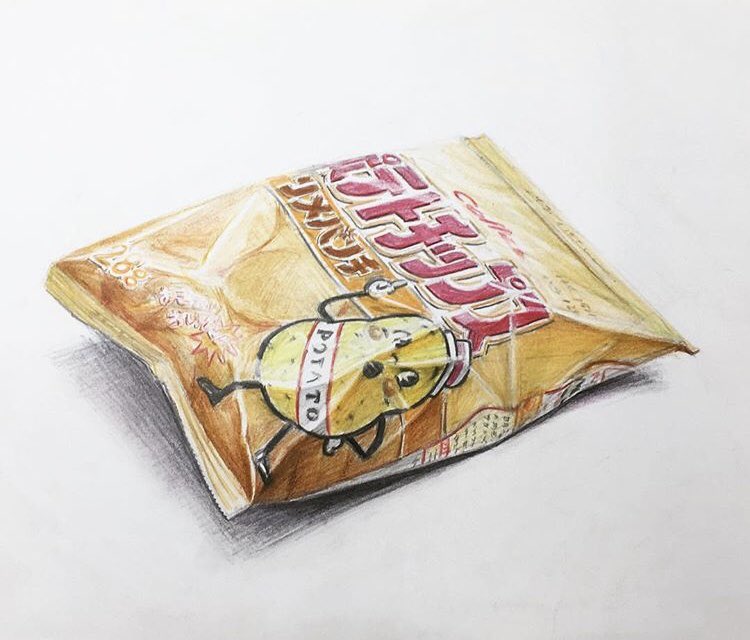 100日デッサン 42日目 「ポテトチップス」 #デッサン #色鉛筆