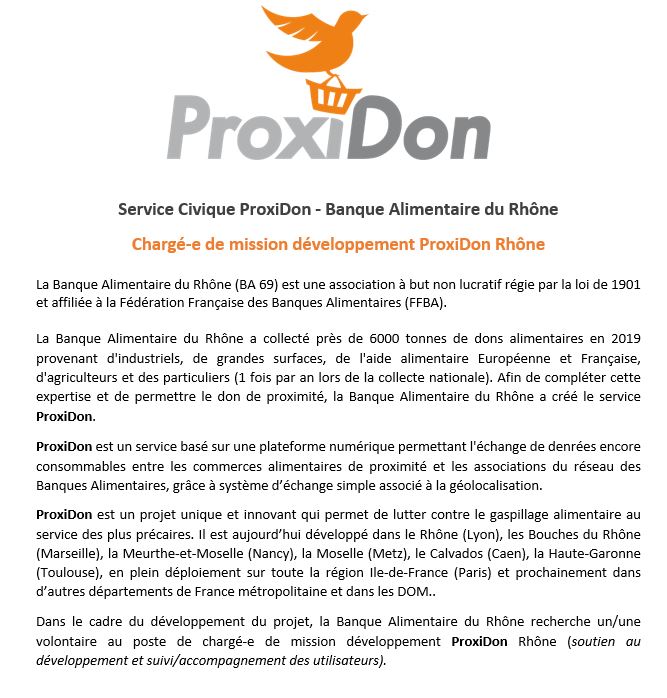 Proxidon's tweet photo. #OFFRE #SERVICECIVIQUE
Nous recherchons notre prochain #servicecivique qui viendra compléter notre super équipe ProxiDon Rhône à la rentrée ! 😁 Tous les détails du poste sont sur les photos. 👇

Pour candidater :  CV et lettre de motivation à ba690.proxidon@banquealimentaire.org https://t.co/KxfGCeMZuN