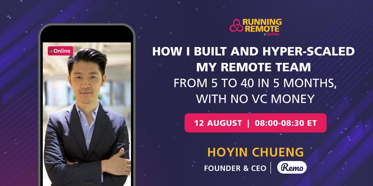 use_remo's tweet photo. Does it feel impossible to build your own company without funding? Hard to grow your team remotely?
(Or even find people who can work remotely?)
Come and hear from the man who did it -in the last 4 months! #runningremote #getremo #useremo https://t.co/hTKThhF3YE