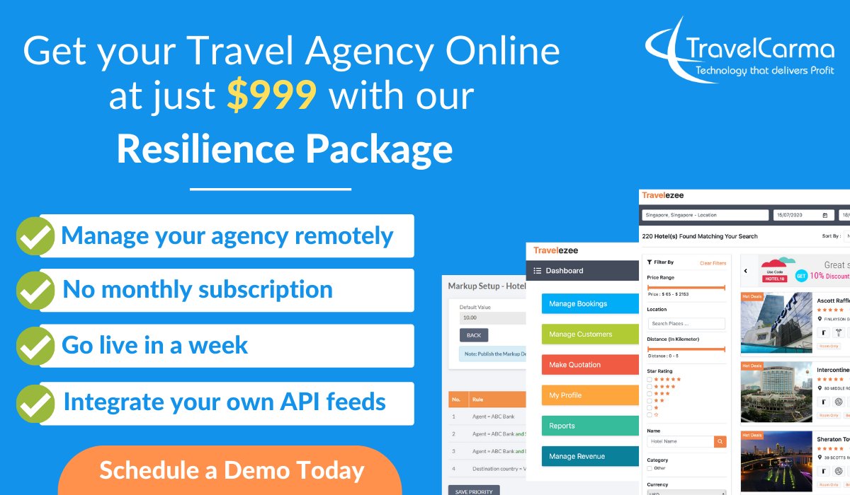 As the travel industry starts showing signs of recovery, it's a great time to get your travel agency online with our Special 'Resilience Package': bit.ly/2XQdgfs

#bouncebackquicker #covid19 #newnormal #traveltechnology #travelagencysoftware #onlinetravel #onlineportal